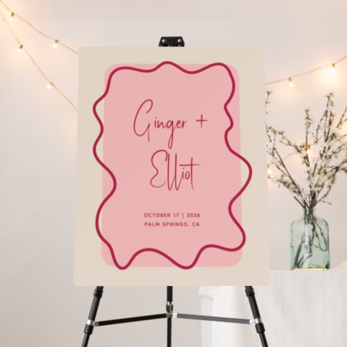 Modern Bold Wavy Frame Magenta Pink Wedding Foam Board