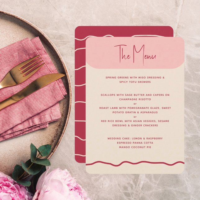 Modern Bold Wavy Frame Magenta Pink Wedding Menu (Creator Uploaded)
