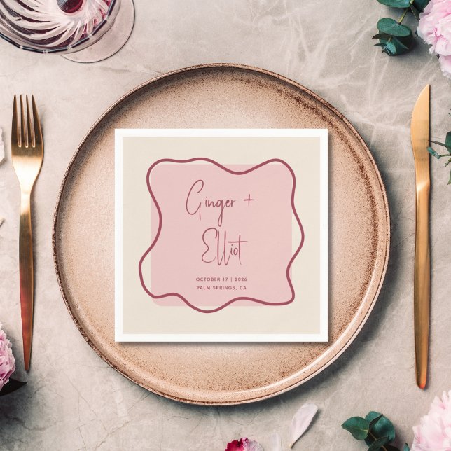 Modern Bold Wavy Frame Magenta Pink Wedding Napkins (Creator Uploaded)