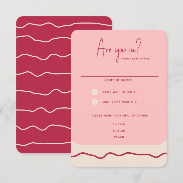 Modern Bold Wavy Frame Magenta Pink Wedding RSVP Card (Front/Back)