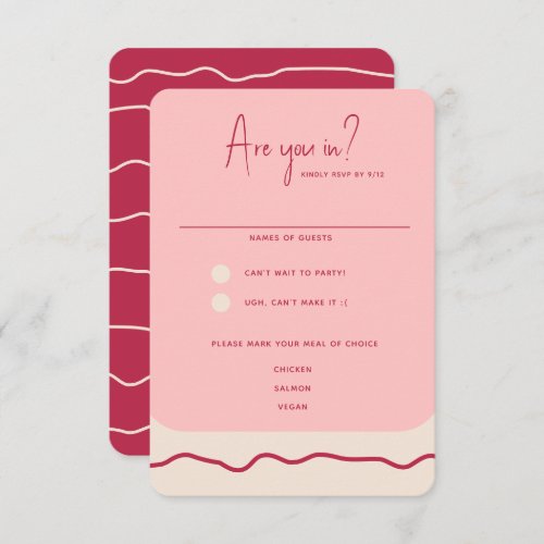 Modern Bold Wavy Frame Magenta Pink Wedding RSVP Card