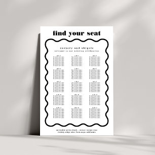 Modern Bold Wavy Frame White Black Wedding Poster