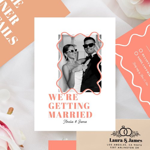 modern Bold Wavy funky Peach Wedding Invitation