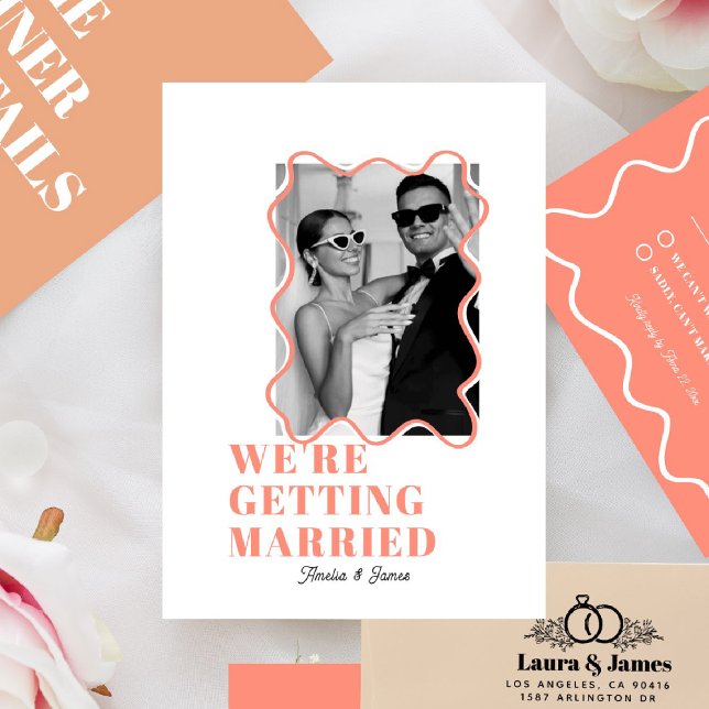 modern Bold Wavy funky Peach Wedding Invitation (Creator Uploaded)