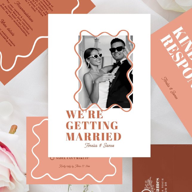 modern Bold Wavy funky Terracotta Wedding Invitation (Creator Uploaded)