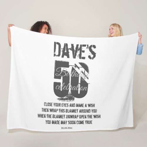 Modern Bold White 50th Any Birthday Wishes  Fleece Blanket