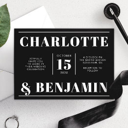 Modern Bold White And Black Horizontal Wedding Invitation