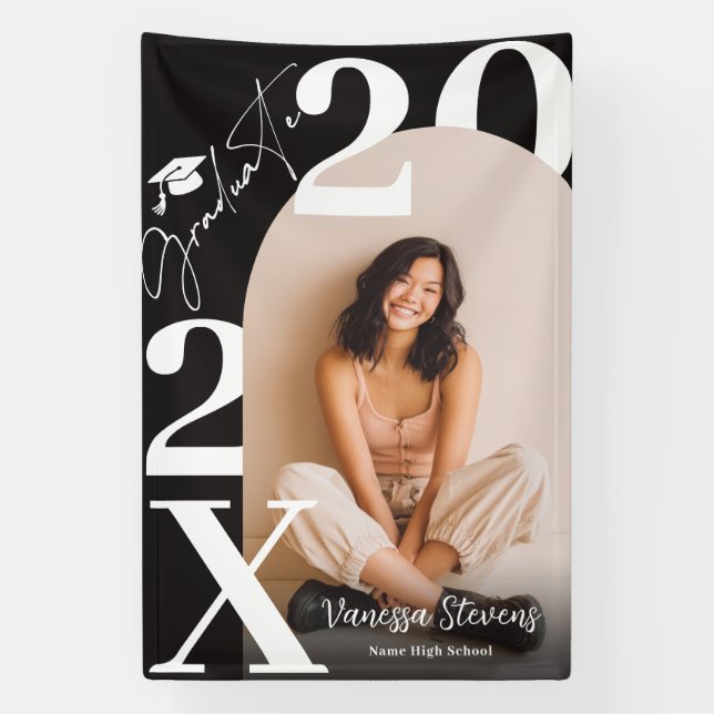 Modern Bold White black Trendy photo graduation Banner (Vertical)