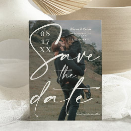 Modern bold white gray script save the date photo
