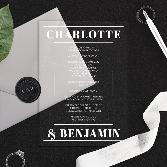 Modern Bold White Minimalist Wedding Program (Creator Uploaded)