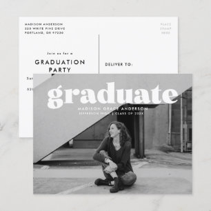 Modern Bold White Overlay Photo Graduation Party Postcard