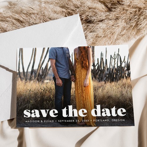 Modern Bold White Typography Overlay Photo Save The Date