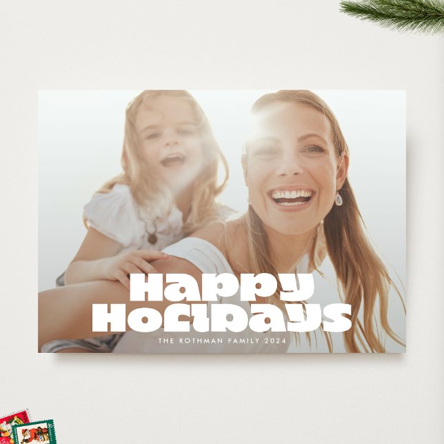 MODERN BOLD White Typography Photo HAPPY Christmas Holiday Card (Creator Uploaded)