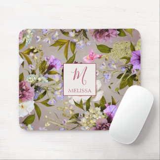 Modern Bold Wildflower Purple | Monogram Gift Mouse Pad