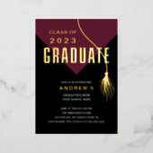 Modern Bold Wine Grad Cap Graduation Foil Invitation (Standing Front)