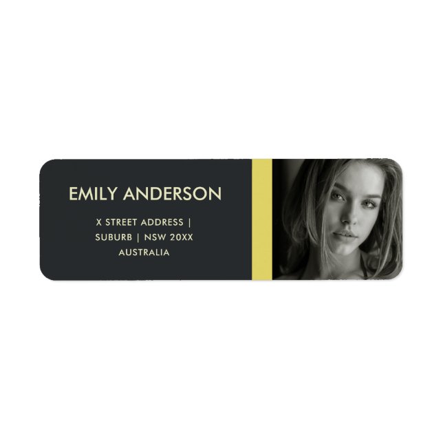MODERN BOLD YELLOW BLACK PERSONAL PHOTO ADDRESS LABEL (Front)