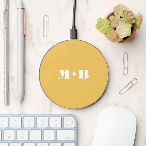 Modern Bold Yellow Custom Monogram Wireless Charger