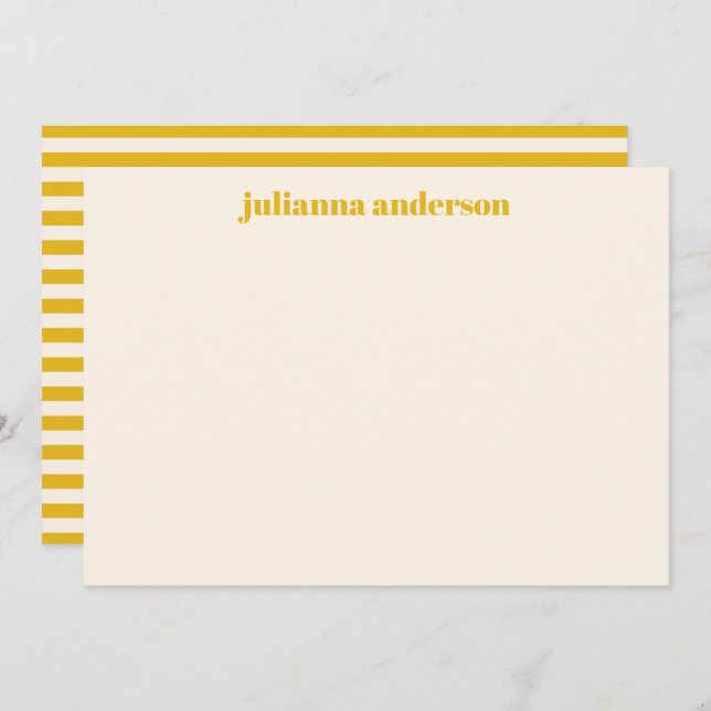 Modern Bold Yellow Stripes Personalized Name Note Card (Front/Back)