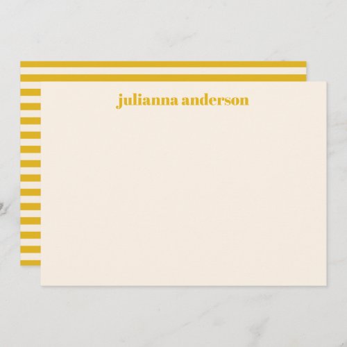 Modern Bold Yellow Stripes Personalized Name Note Card