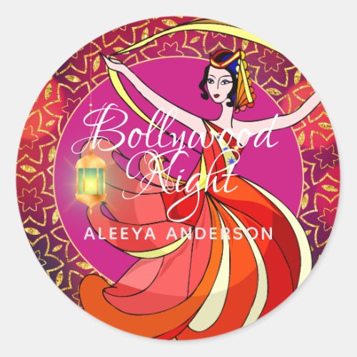 Modern Bollywood Party Dancer Sparkly Personalized Classic Round Sticker