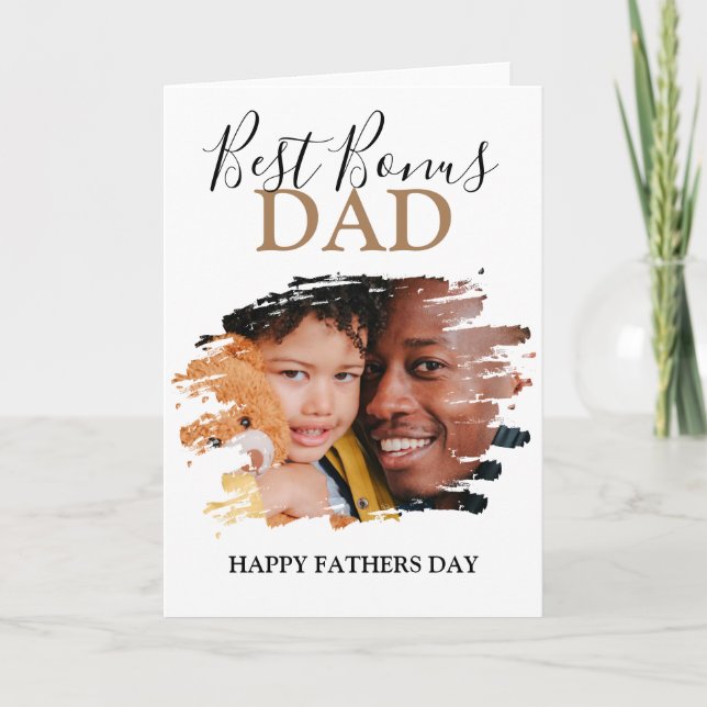 Modern Bonus Dad | Photo Fathers Day Holiday Card (Front)