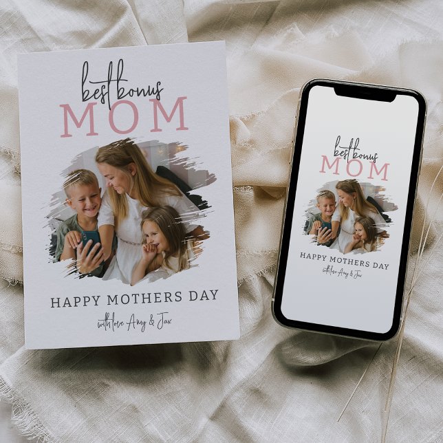 Modern Bonus Mom | Photo Mothers Day Holiday Card (Creator Uploaded)
