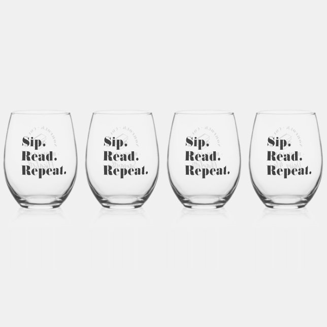 Modern Book Club Funny Custom Name  Stemless Wine Glass (Front)