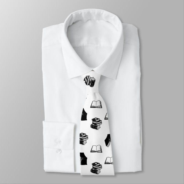 Modern Bookish Bibliophile Book Pattern Neck Tie (Tied)