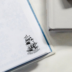Modern Bookplate Ship Nautical Library Book Rubber Stamp