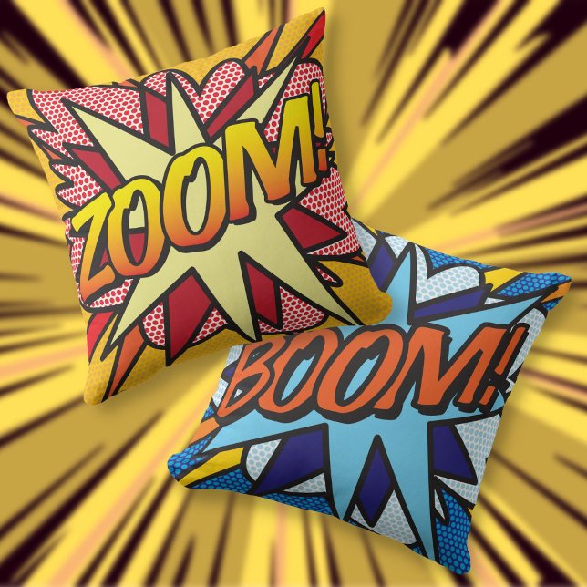 Modern BOOM ZOOM Comic Book Pop Art Throw Pillow (Modern BOOM ZOOM Comic Book Pop Art Throw Pillow)