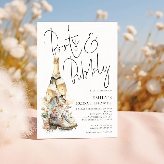 Modern Boots Bubbly Cowgirl Bridal Shower Invitation (Creator Uploaded)