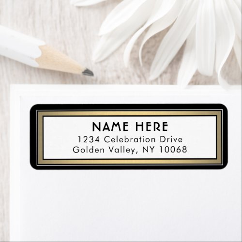Modern Border Black Gold and White Return Address Label