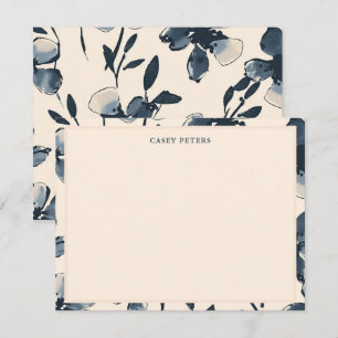 Modern Border Blue Watercolor Flowers Typography Note Card