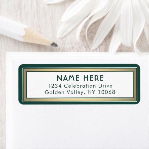 Modern Border Green Gold and White Return Address Label