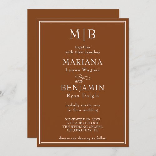 Modern Border Minimalist Boho Brown Wedding Invitation