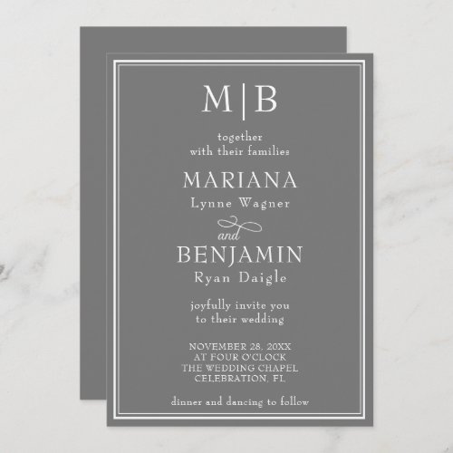 Modern Border Minimalist Boho Gray Wedding Invitation