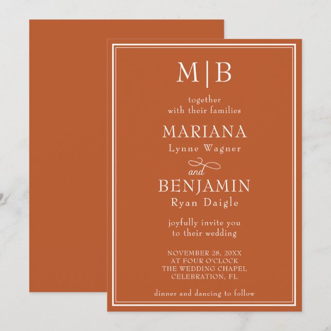 Modern Border Minimalist Boho Terracotta Wedding Invitation (Front/Back)