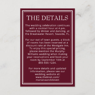 Modern Border Minimalist Burgundy Details Enclosure Card