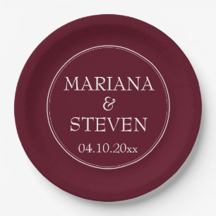 Modern Border Minimalist Burgundy Paper Plates