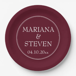 Modern Border Minimalist Burgundy Paper Plates