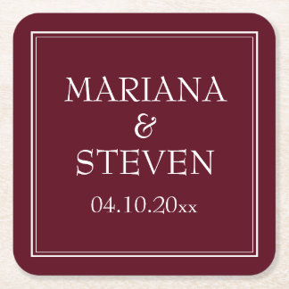 Modern Border Minimalist Burgundy Square Paper Coaster