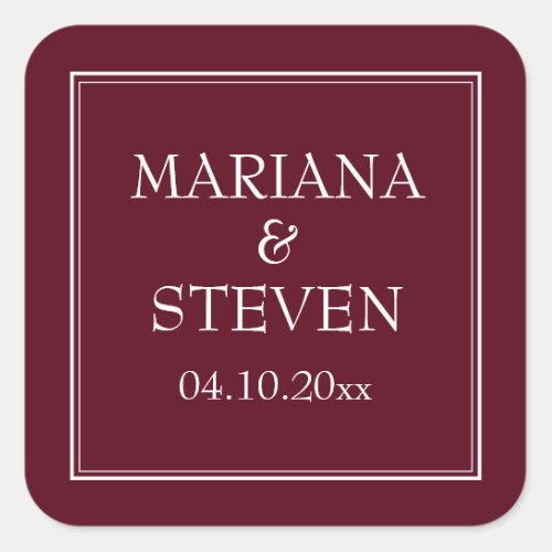 Modern Border Minimalist Burgundy Square Sticker