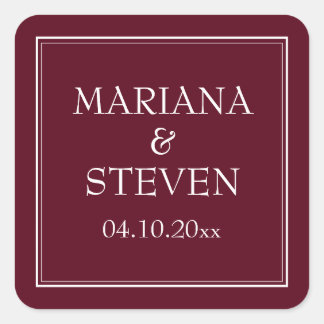 Modern Border Minimalist Burgundy Square Sticker