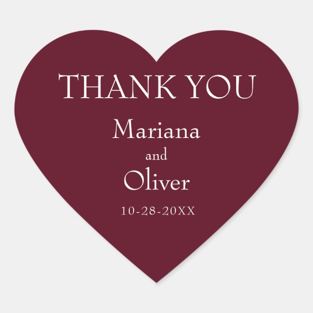 Modern Border Minimalist Burgundy Wedding Heart Sticker (Front)