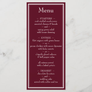 Modern Border Minimalist Burgundy Wedding Menu