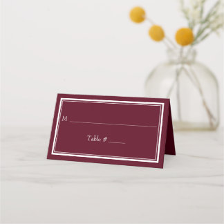 Modern Border Minimalist Burgundy Wedding Place Card
