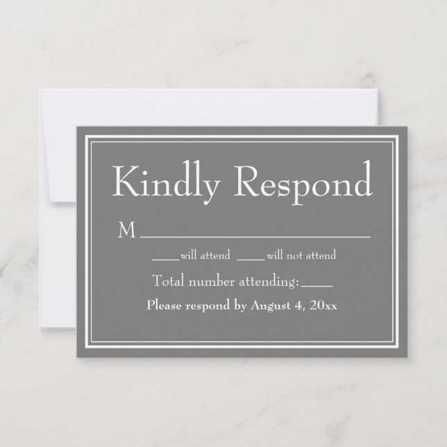 Modern Border Minimalist Gray Grey RSVP Card (Front)