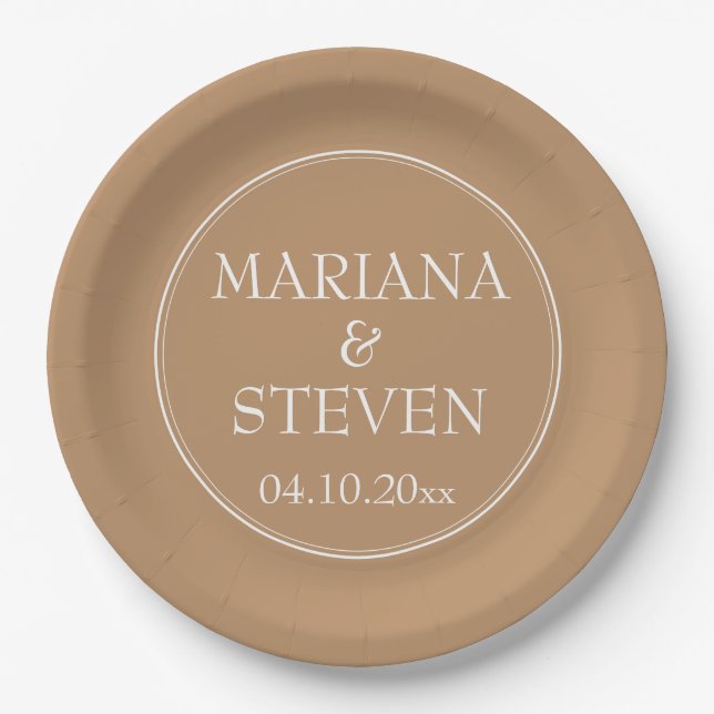 Modern Border Minimalist Tan Beige Paper Plates (Front)