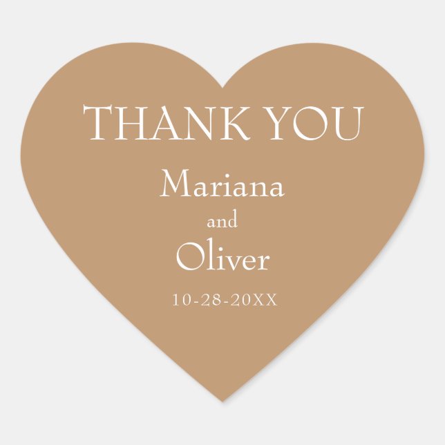 Modern Border Minimalist Tan Beige Wedding Heart Sticker (Front)