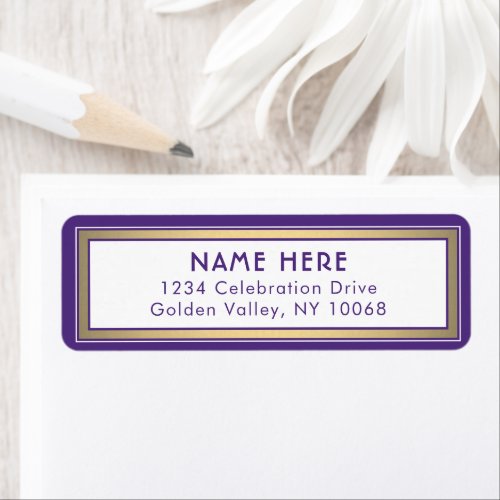 Modern Border Purple Gold  White Return Address Label